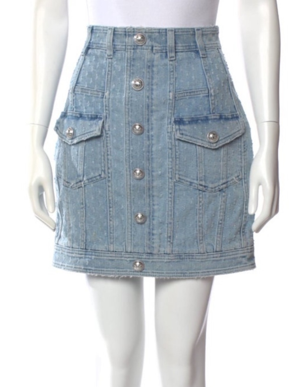 Balmain Light Blue Denim Button-Front Mini Skirt